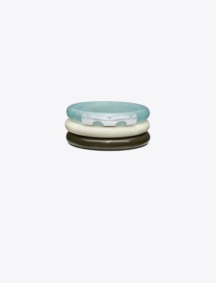 Tory Burch Resin Bangle Set In Swirl Blue/ivory/green