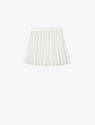 Tory Sport Tory Burch Pleated Tech Knit Skirt In Snow White/tory Navy