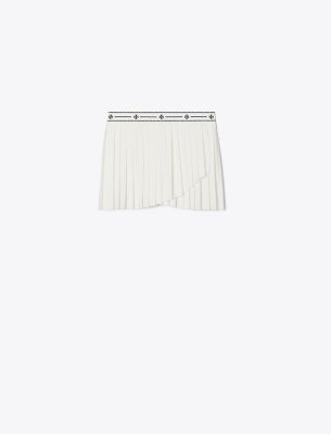 Tory Sport Tory Burch Jacquard Performance Jersey Pleated Overlay Skirt In Snow White