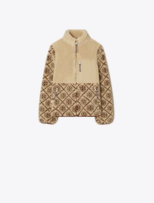 Tory Sport Tory Burch T Monogram Fleece Jacket In Oatmeal