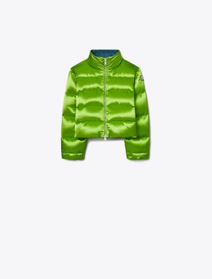 Tory Sport Tory Burch Satin Down Jacket In Brilliant Green