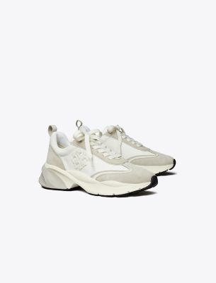 Tory Burch Good Luck Trainer In Bianco/fossil Stone