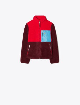 Tory Sport Tory Burch Colorblock Fleece Jacket In Radiant Red/divine Burgandy
