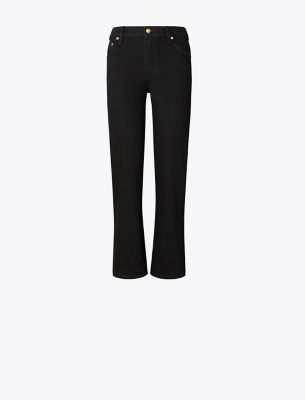 Shop Tory Burch Cropped Kick Flare Jean In Black Rinse Wash