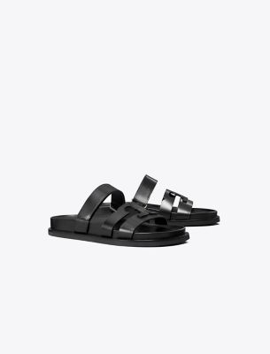 Tory Burch Sport Slide Leather Sandals In Perfect Black