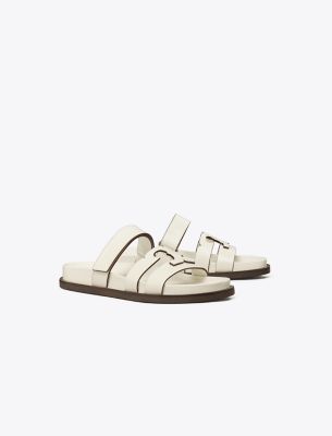 Tory Burch Ines Leather Triple-band Sport Mule Sandals In New Ivory