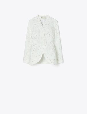 Shop Tory Burch Printed Poplin Jacket In White Pigment Ditsy
