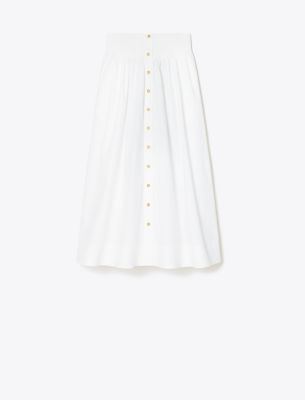 Tory Burch Flared Button-up Midi Skirt In White