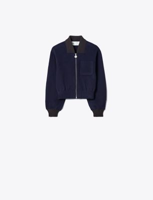 Tory Burch Wool Bomber Jacket In Medium Navy