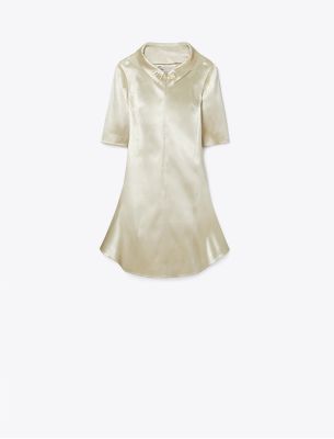 Shop Tory Burch Bonded Satin Dress In Sparkling Champagne