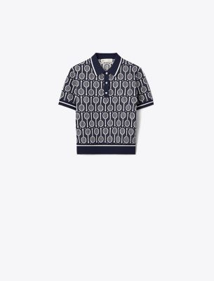 Tory Sport Tory Burch Tech Knit Polo In Tory Navy Racquets