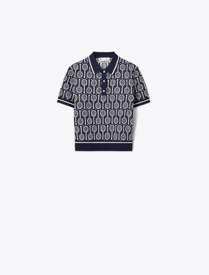 Shop Tory Sport Tory Burch Tech Knit Polo In Tory Navy Racquets