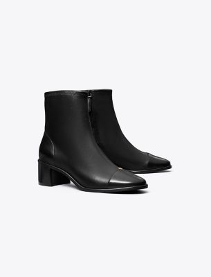 Shop Tory Burch Cap-toe Heeled Ankle Boot In Perfect Black/perfect Black