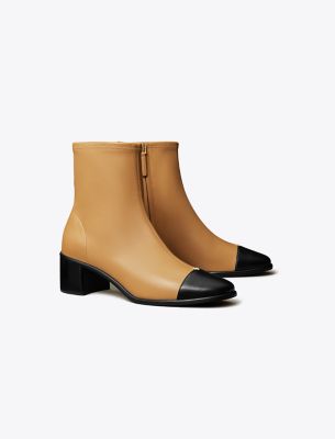 Tory Burch Cap-toe Heeled Ankle Boot In Braun