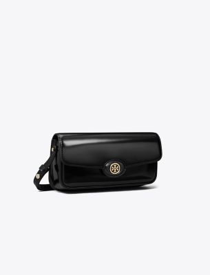 Tory Burch Robinson Spazzolato Rectangular Crossbody Bag In Black