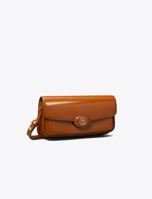 Tory Burch Robinson Spazzolato Rectangular Shoulder Bag In Dark Sienna