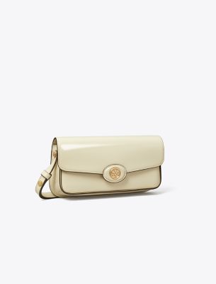 Tory Burch Brushed East West Shoulder Bag With Brass In Shea Butter