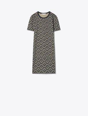 Shop Tory Burch Printed Cotton T-shirt Dress In Blue Prismatic T Monogram T-shirt Dress