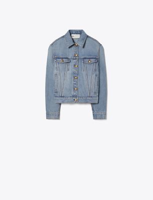 Tory Burch Denim Jacket With Pockets In Vintage Wash