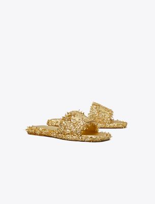 Tory Burch Double T Burch Slide In Gold/gold