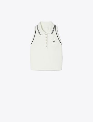 Shop Tory Sport Tory Burch Tech Piqué Racerback Polo Tank In Snow White/tory Navy