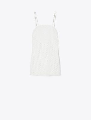 Tory Burch Broderie Mini Dress In White