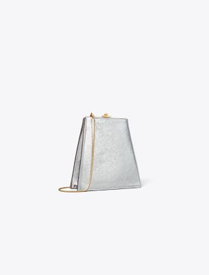 Tory Burch Crushed Metallic Mini Bag In Silver