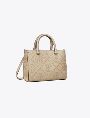 Shop Tory Burch T Monogram Top-handle Embossed Tote In Fresh Clay