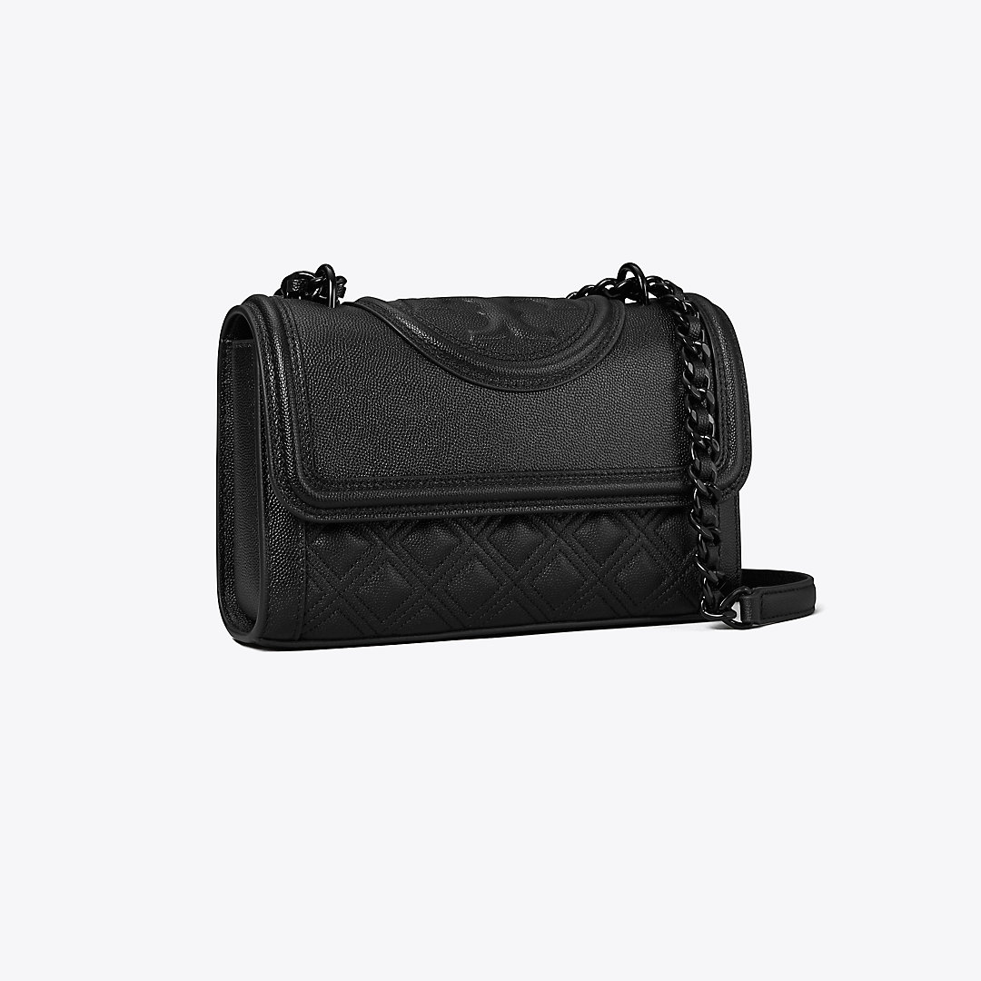 Tory Burch Small Fleming Soft Grain Convertible Shoulder Bag In Black/black