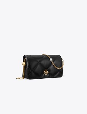 Tory Burch Kira Charm Diamond Quilt Chain Wallet In Black