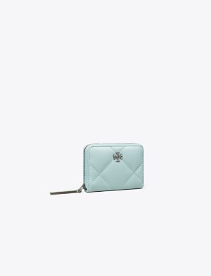 Tory Burch Small Kira Diamond Quilt Pavé Logo Zip-around Wallet In Geyser