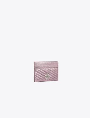 Tory Burch Kira Metallic Moto Quilt Card Case In Sparkle Pink