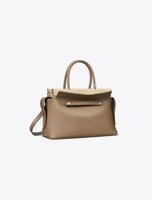 Shop Tory Burch Mercer Pebbled Satchel In Wild Mushroom