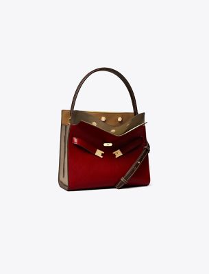 Shop Tory Burch Small Lee Radziwill Textured Double Bag In Ruby