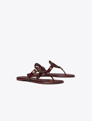 Shop Tory Burch Miller Croc-embossed Leather Sandal In Bordo