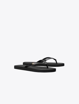 Tory Burch 'kira' Black Flip Flops With Logoplaque In Perfect Black/gold