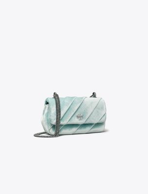 Tory Burch Mini Kira Draped Velvet Flap Bag In Geyser