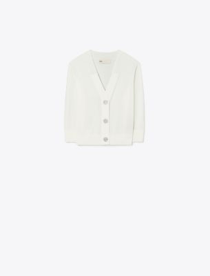 Shop Tory Burch Cotton Shrunken Cardigan In White