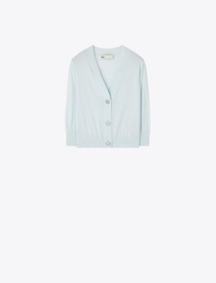 Shop Tory Burch Cotton Shrunken Cardigan In Misty Sky