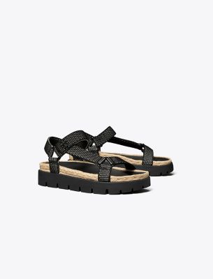 Tory Burch Kira Hiking Rope Burch Sandal In Perfect Black/new Ivory/perfect Black
