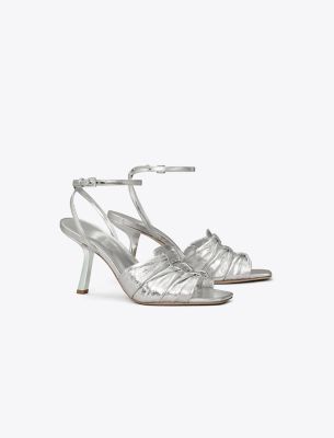 Shop Tory Burch Ruched Heeled Sandal In Silver