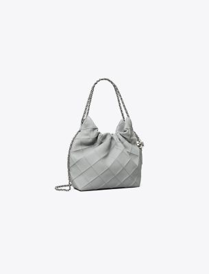 Tory Burch Mini Fleming Soft Hobo Bag In Gray