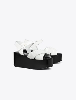 Tory Burch Bombe Cross-strap Platform Sandal In Cloud/perfect Black