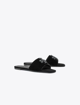Tory Burch Eleanor Velvet Slides In Perfect Black