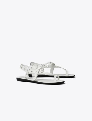 Tory Burch Eyelet Toe-ring Sandal In Cloud/silver