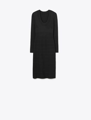 Shop Tory Burch U-neck Viscose Sweater Dress In Black