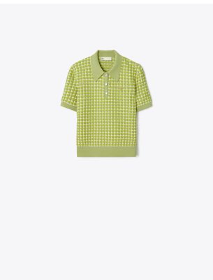 Shop Tory Burch Jacquard Polo In Dark Mint