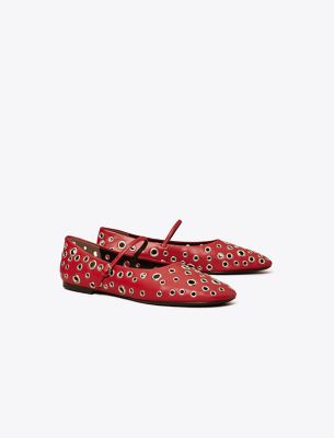Tory Burch Eyelet Mary-jane Ballet Flats In Tory Red