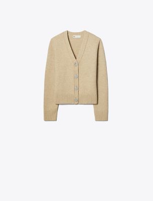 Tory Burch Wool Cardigan In Oatmeal Mélange