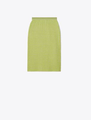 Tory Burch Checkered Jacquard Midi Skirt In Dark Mint